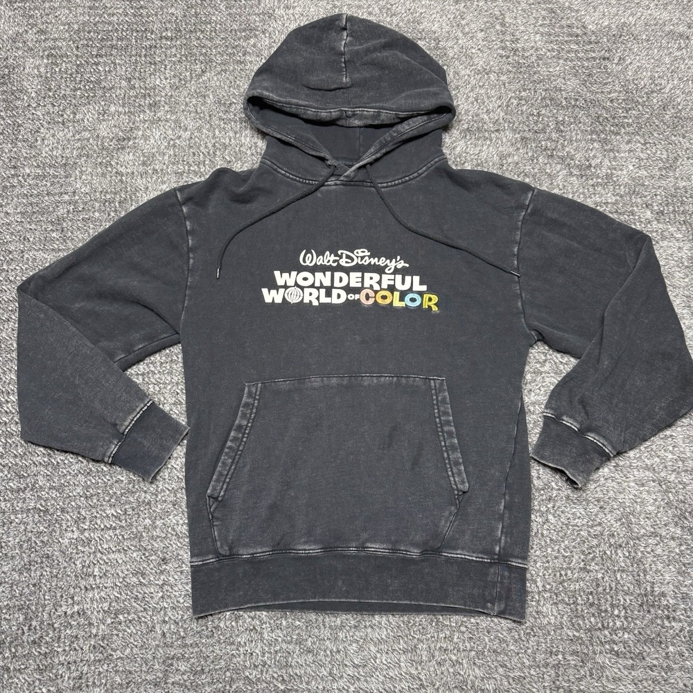 Disney Hoodie Sweatshirt Mens XS Wonderful World Of Color Distressed Rare Black